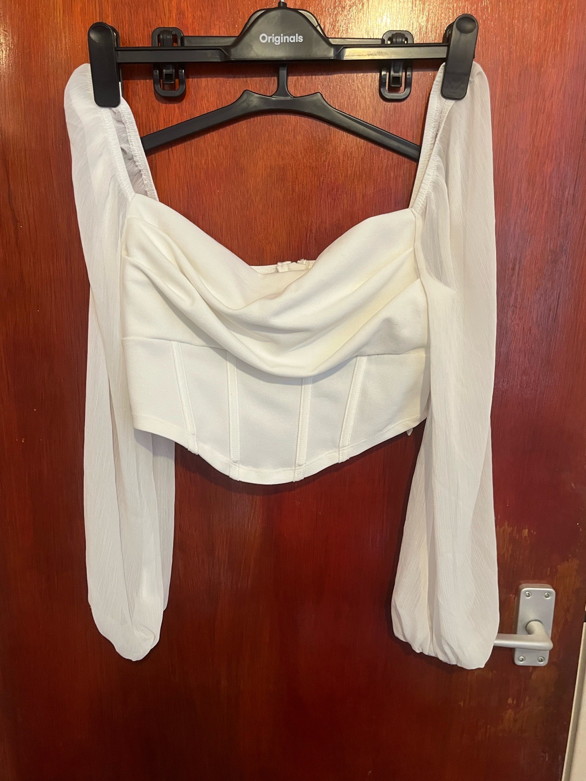 SHEIN White Chiffon Sleeve Corset Crop Top - Size M