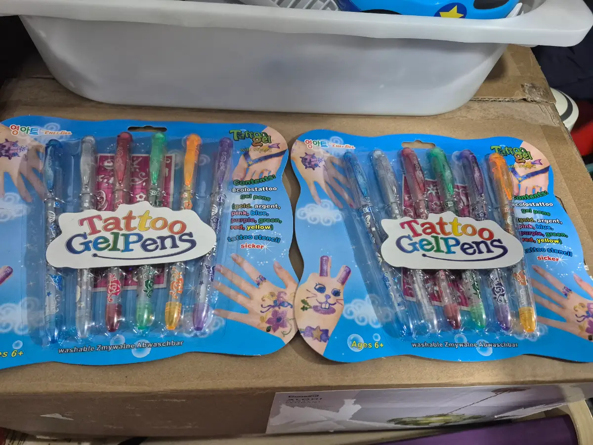 2 Washable Body Tattoo Gel Pens Set with Tattoo Template