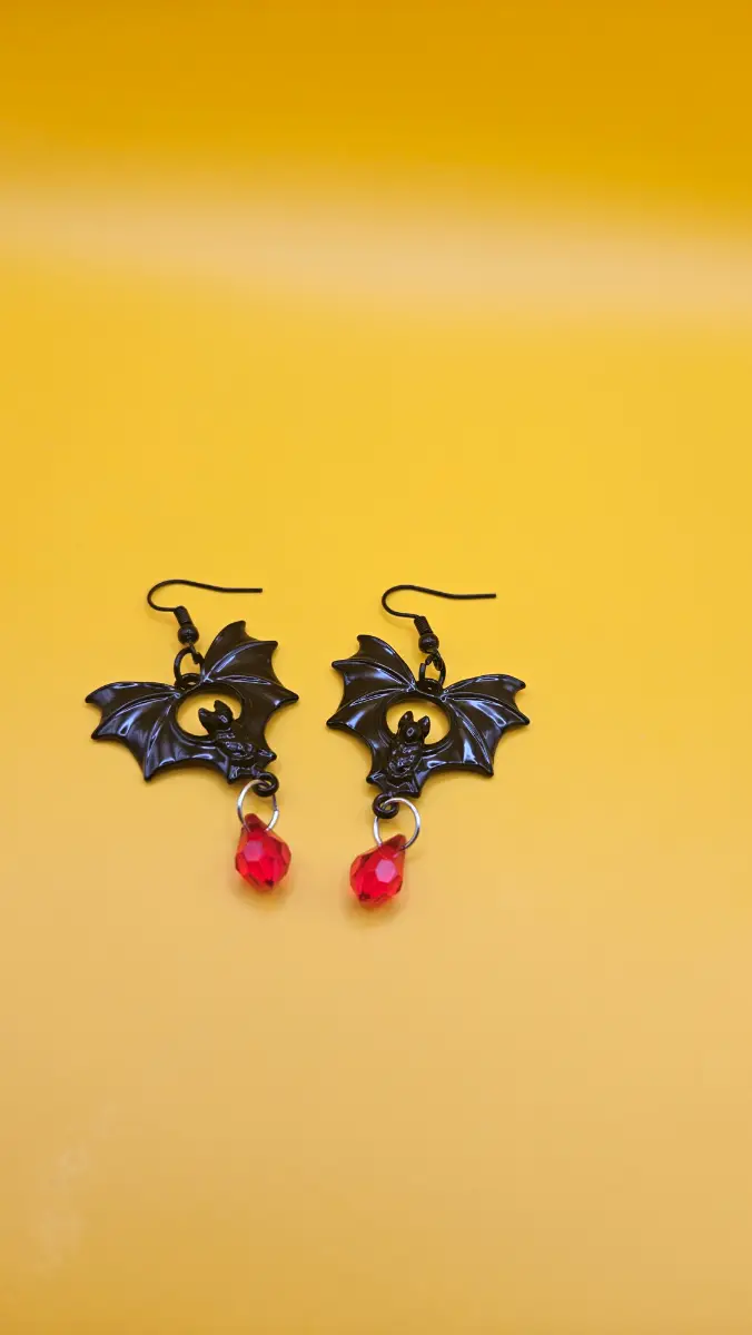 Gothic alternative black bat earrings