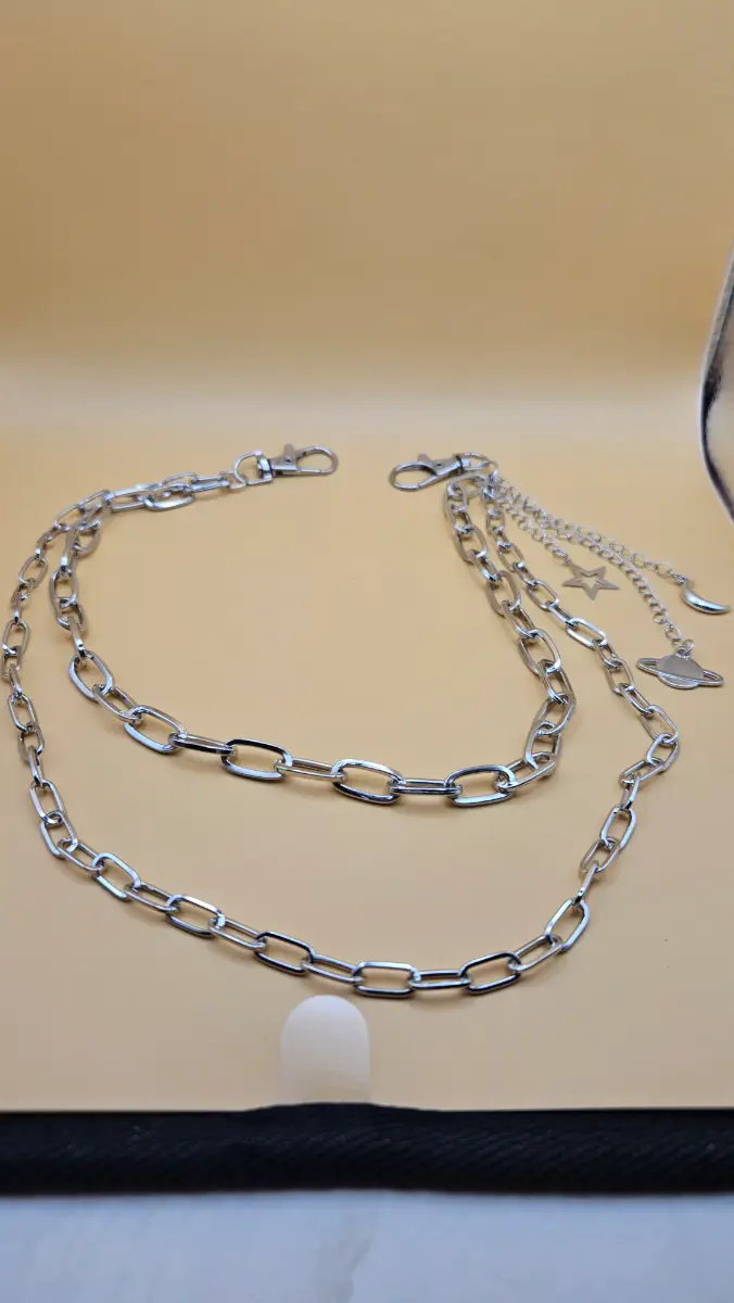 Punk layers jeans chain in silver tone