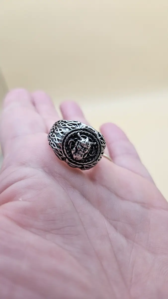 Wiking signet style silver tone open ring