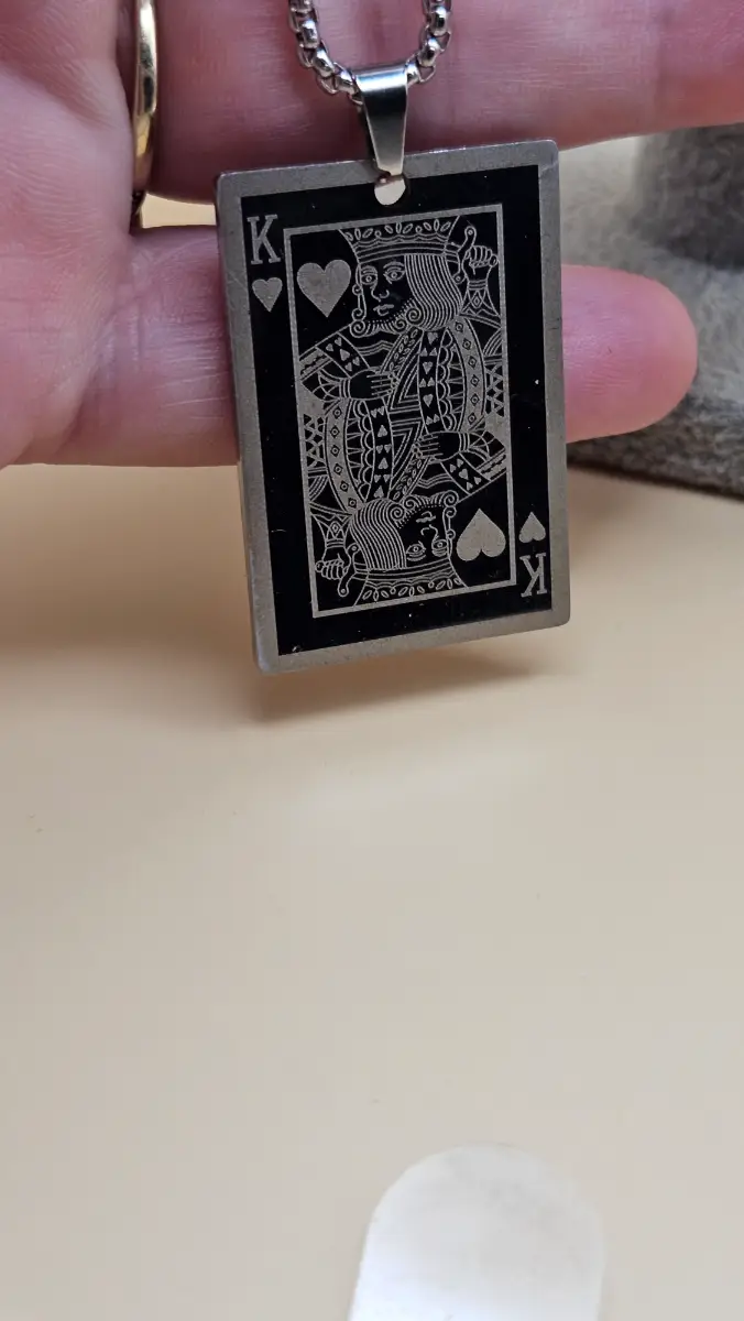 Silver tone King of Hearts card pendant necklace