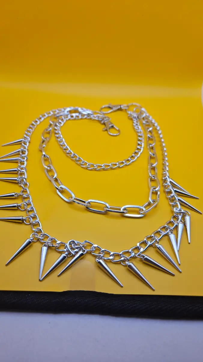 Punk layers spikie jeans chain in silver tone
