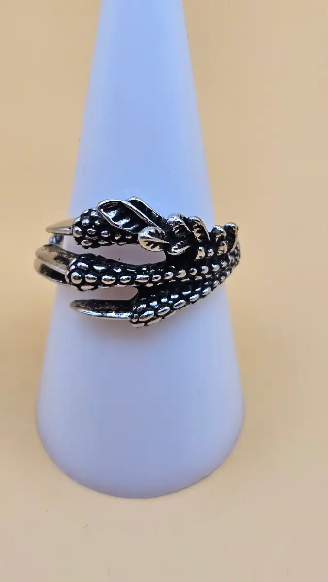 Gothic dragon claws open ring in antique silver