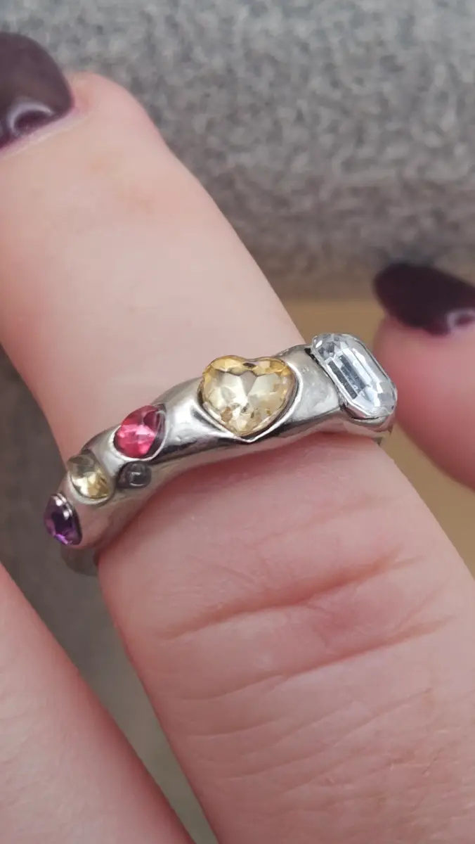 Multicolour Gemstones silver tone Molten Band