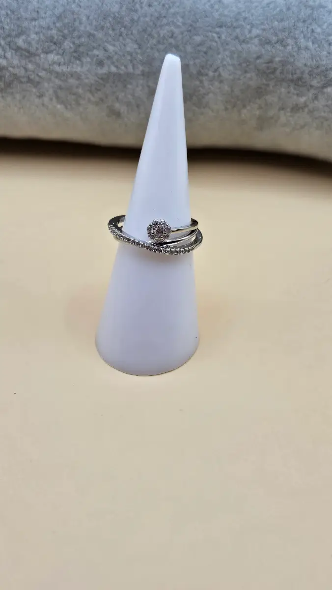 Silver tone zircons open ring