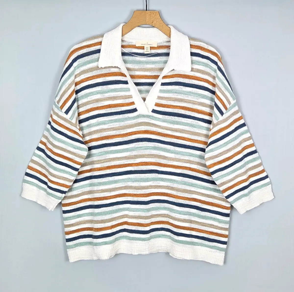 Seasalt Cornwall Multi Stripe Linen Blend Knit Jumper Size 18