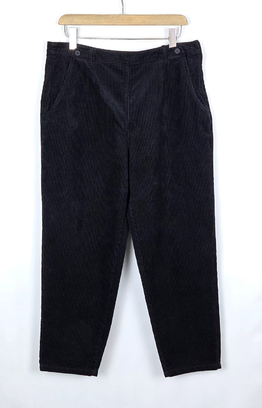 Seasalt Black Jumbo Cord Ankle Trousers Size 16 Tapered Leg High Rise