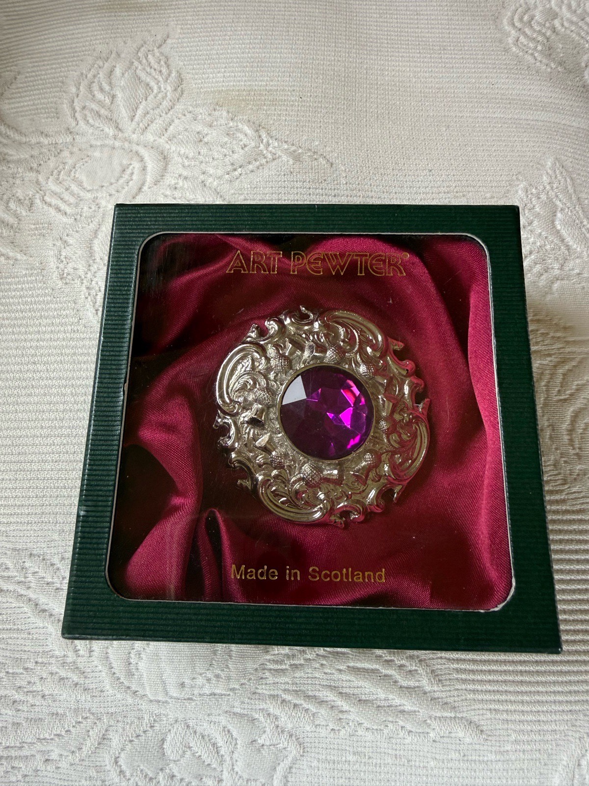 Art Pewter Jewelled Plaid Brooch