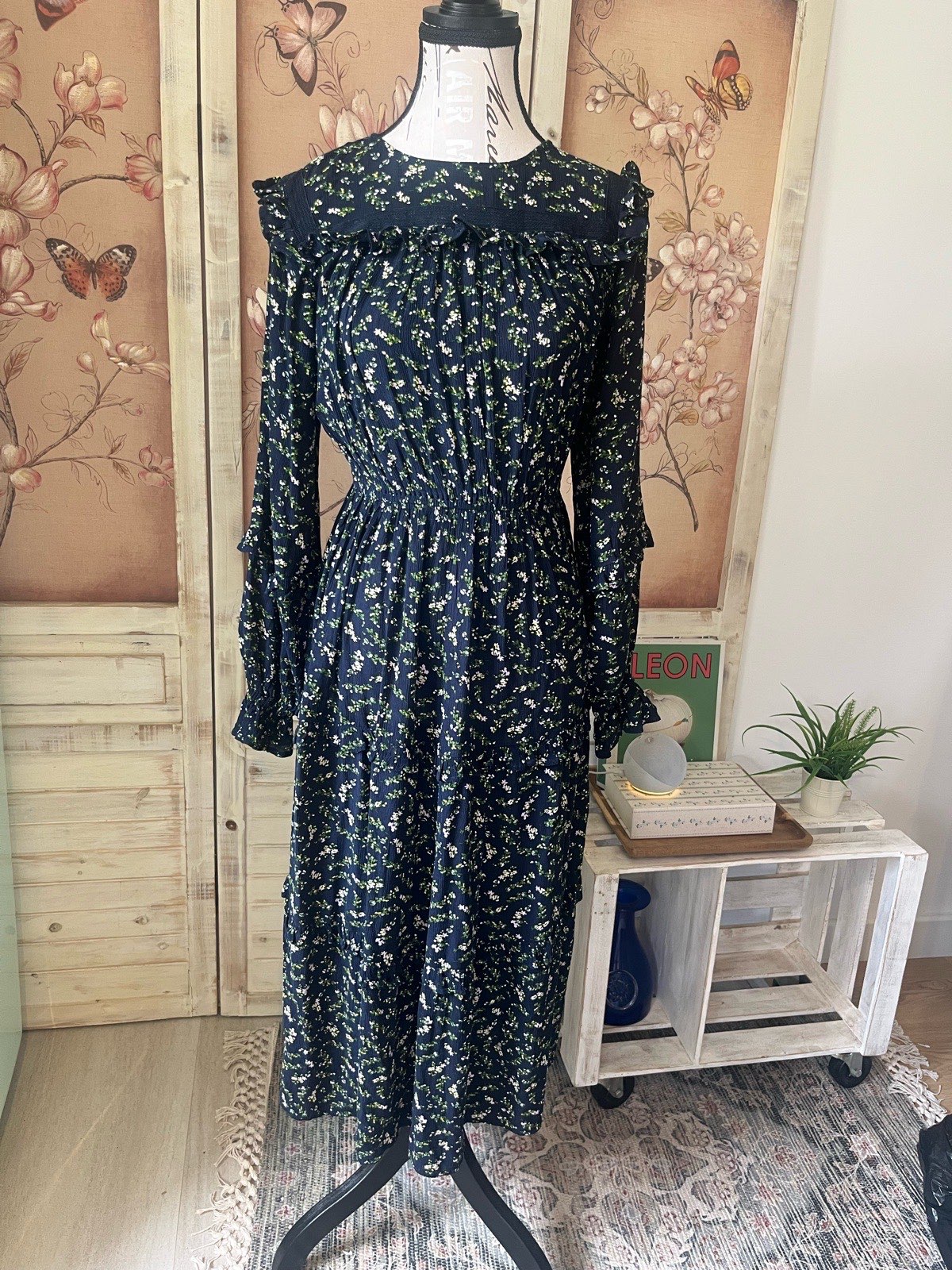 M&S Collection Women’s Witch Goth Black Floral Maxi Dress Botanical Print
