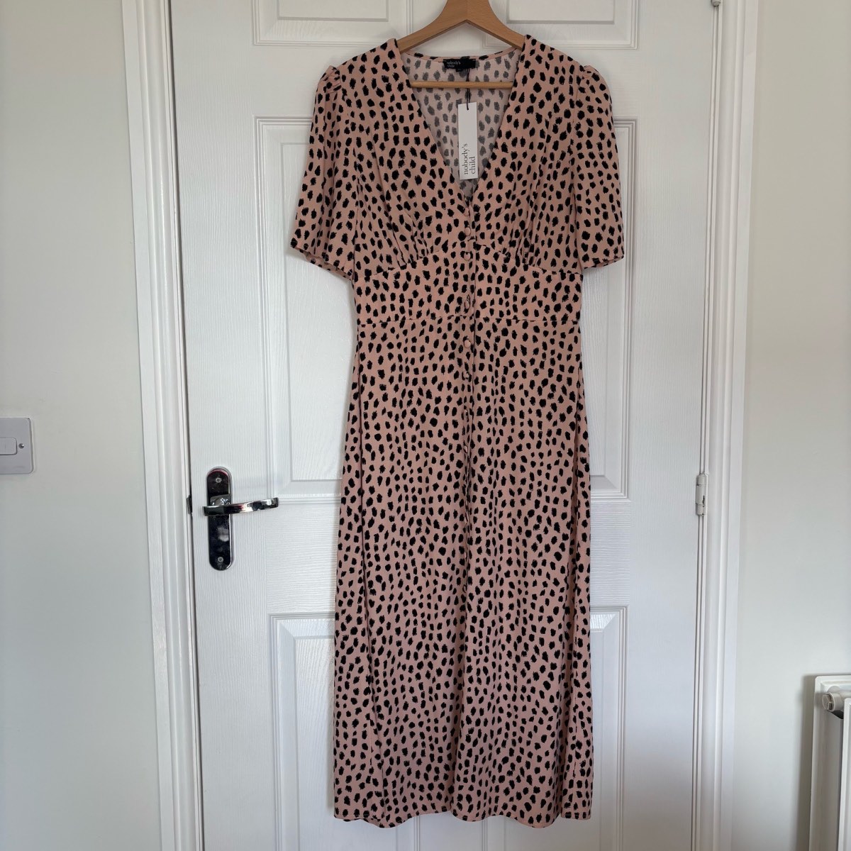 Nobody’s Child Pink with Black Spots Midi Tea Dress Size 10 Brand New