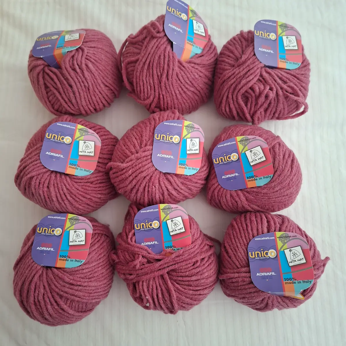 Wool/Alpaca Blend, Chunky Knitting Wool/Yarn, Adriafil Unico, Pink, 9 x 50g