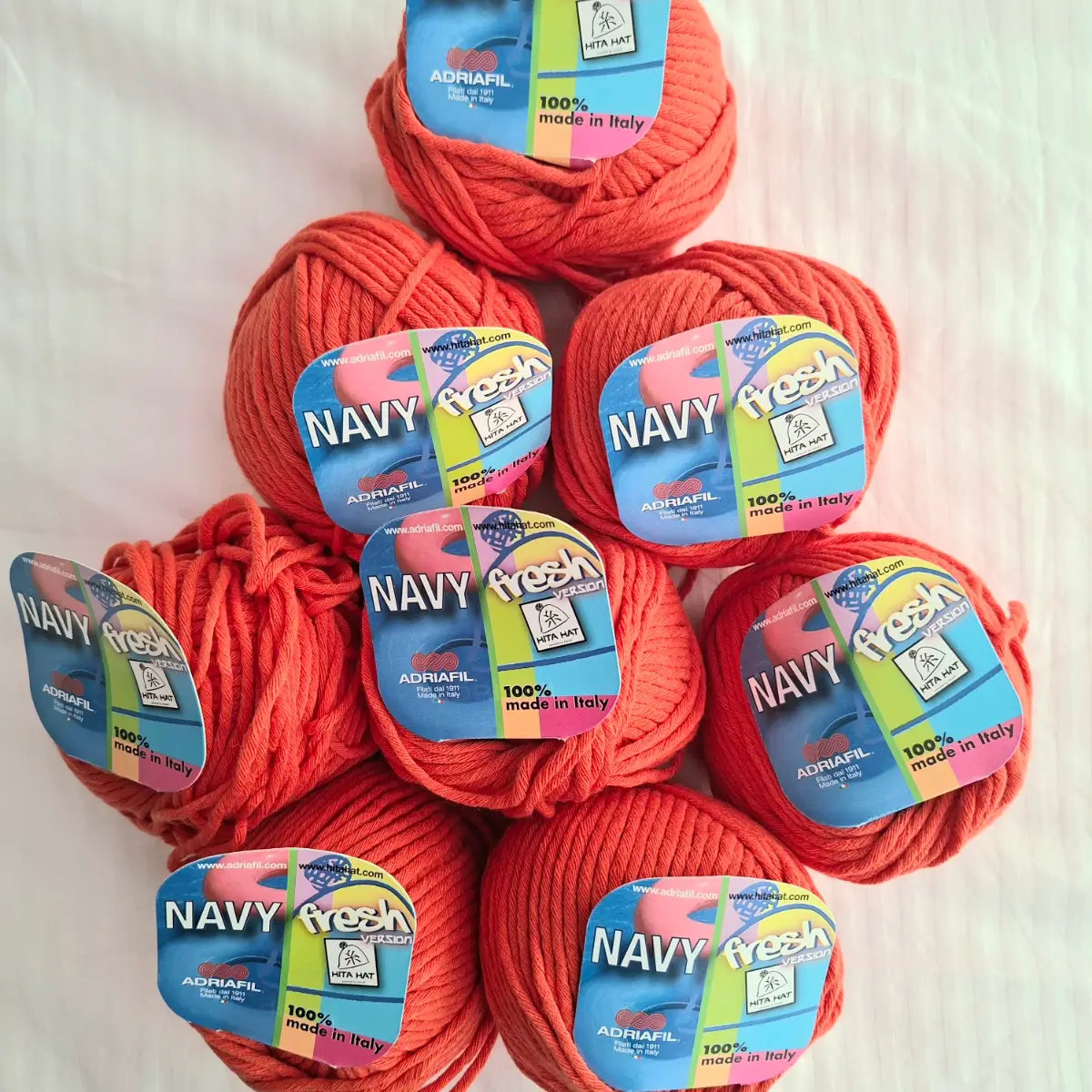 Cotton Rich Coral Orange Chunky Knitting Yarn/Wool, Adriafil Navy Fresh, 8 x 50g