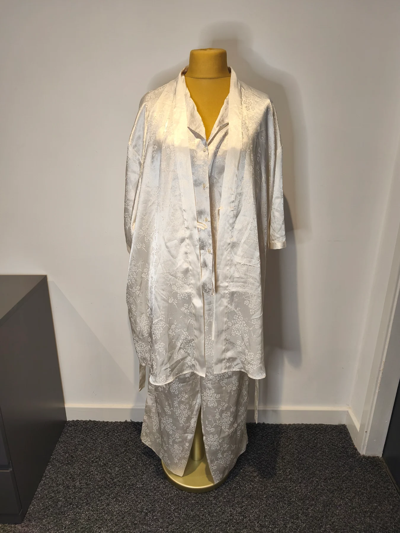 Bhs Ivory Satin Pyjama and Gown Loungewear Set, Size 16-18