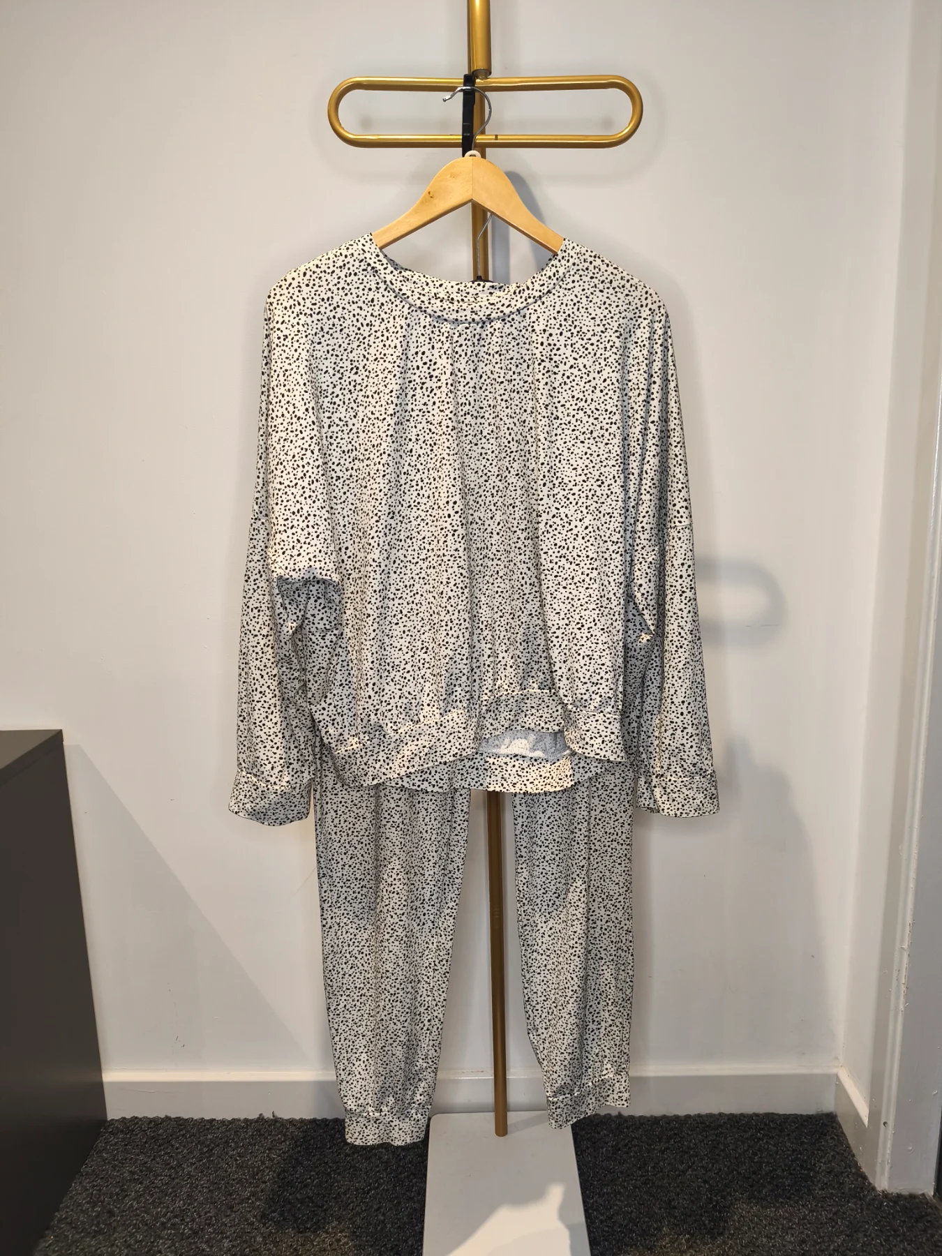 Primark Spot Print Ivory Long Sleeve Pyjama Set, Size L