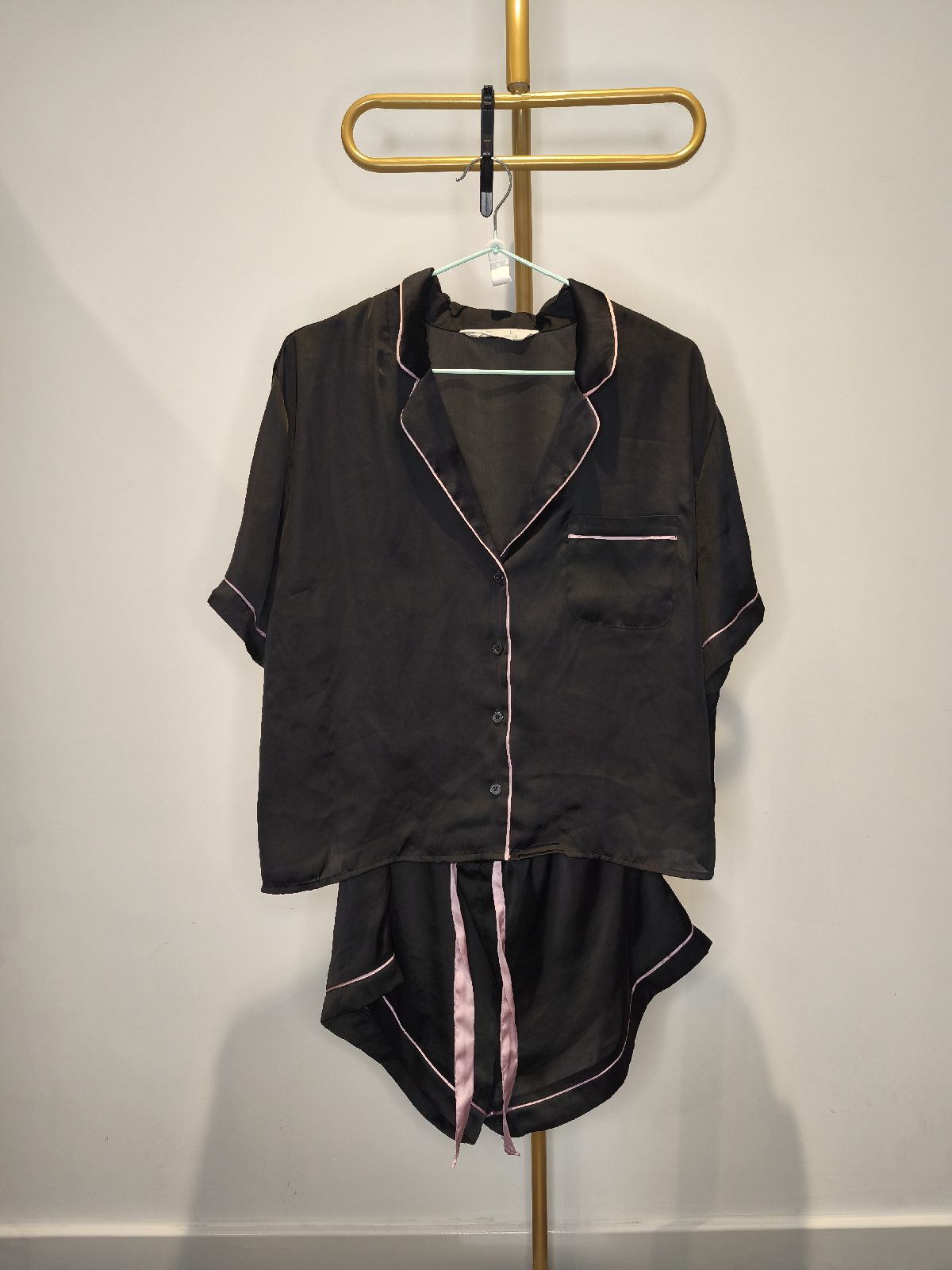 Primark Black Satin Short Pyjama Set, Size L