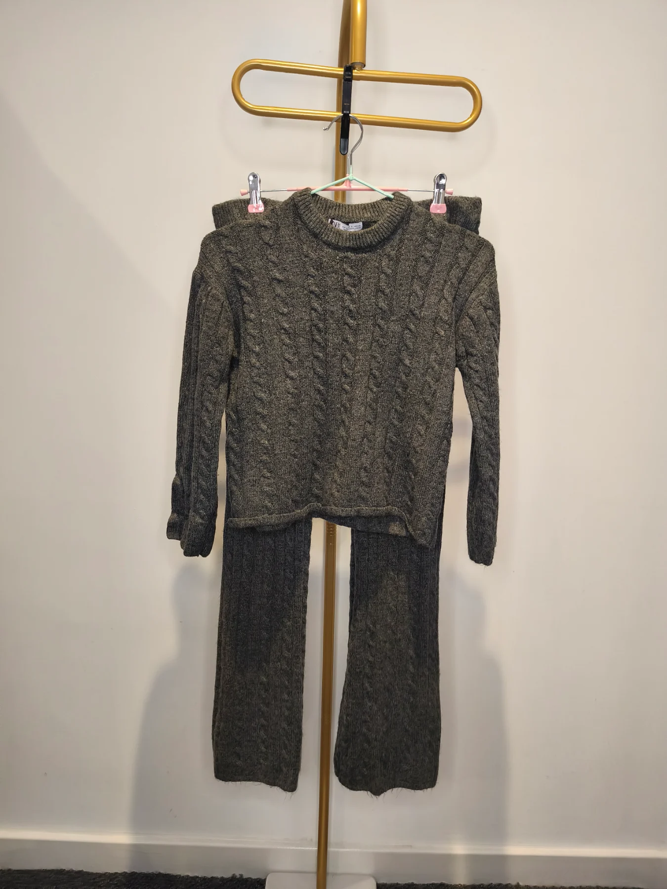 Zara Grey Cable Knit Matching Co-ord Loungewear Set, Size S