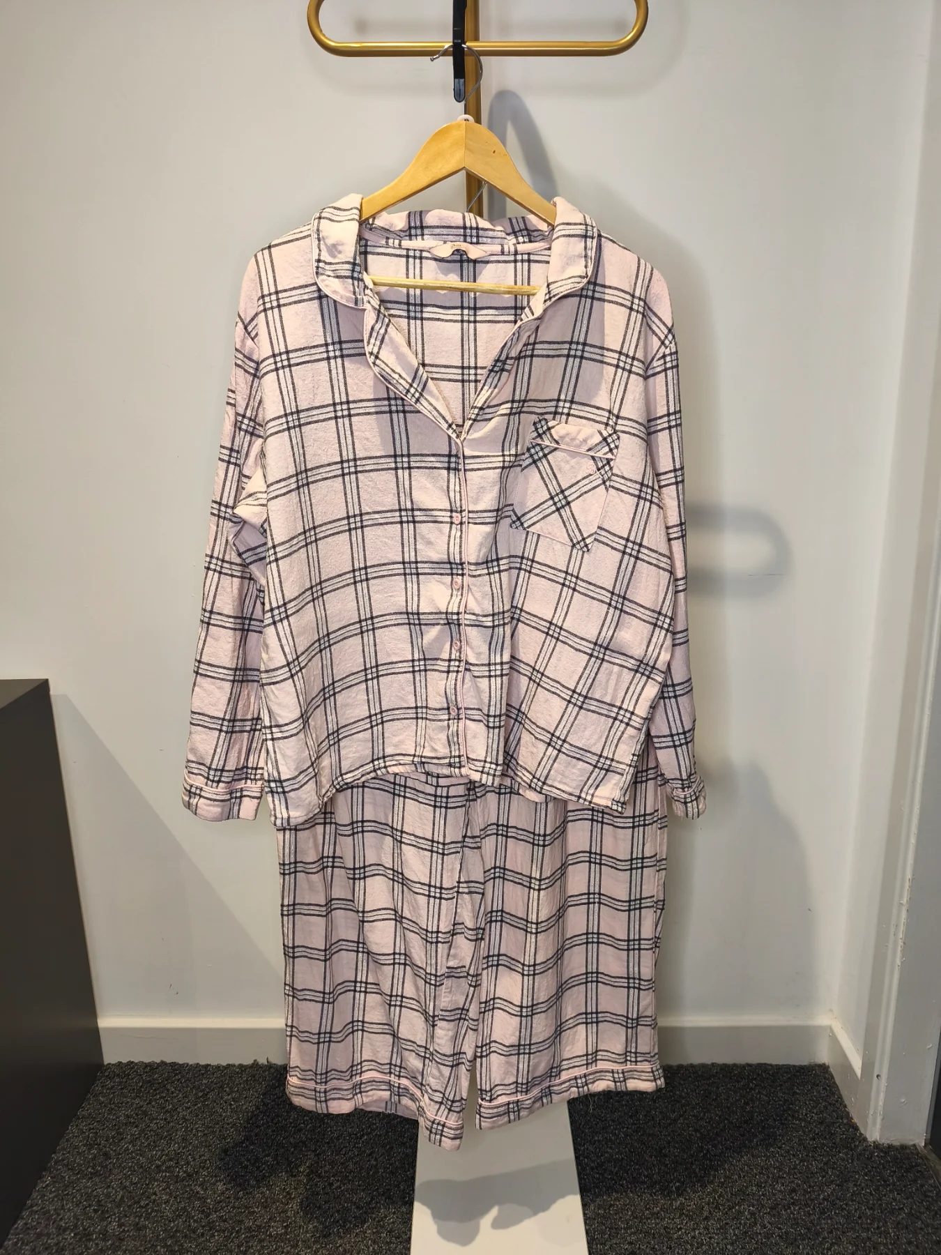 Baux Avenue Cotton Pink & Black Checked Pyjama Set, Size 18