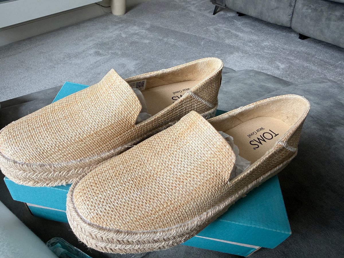 TOMS Natural Raffia Espadrille Platform Slip-On Shoes UK 5 EU 38