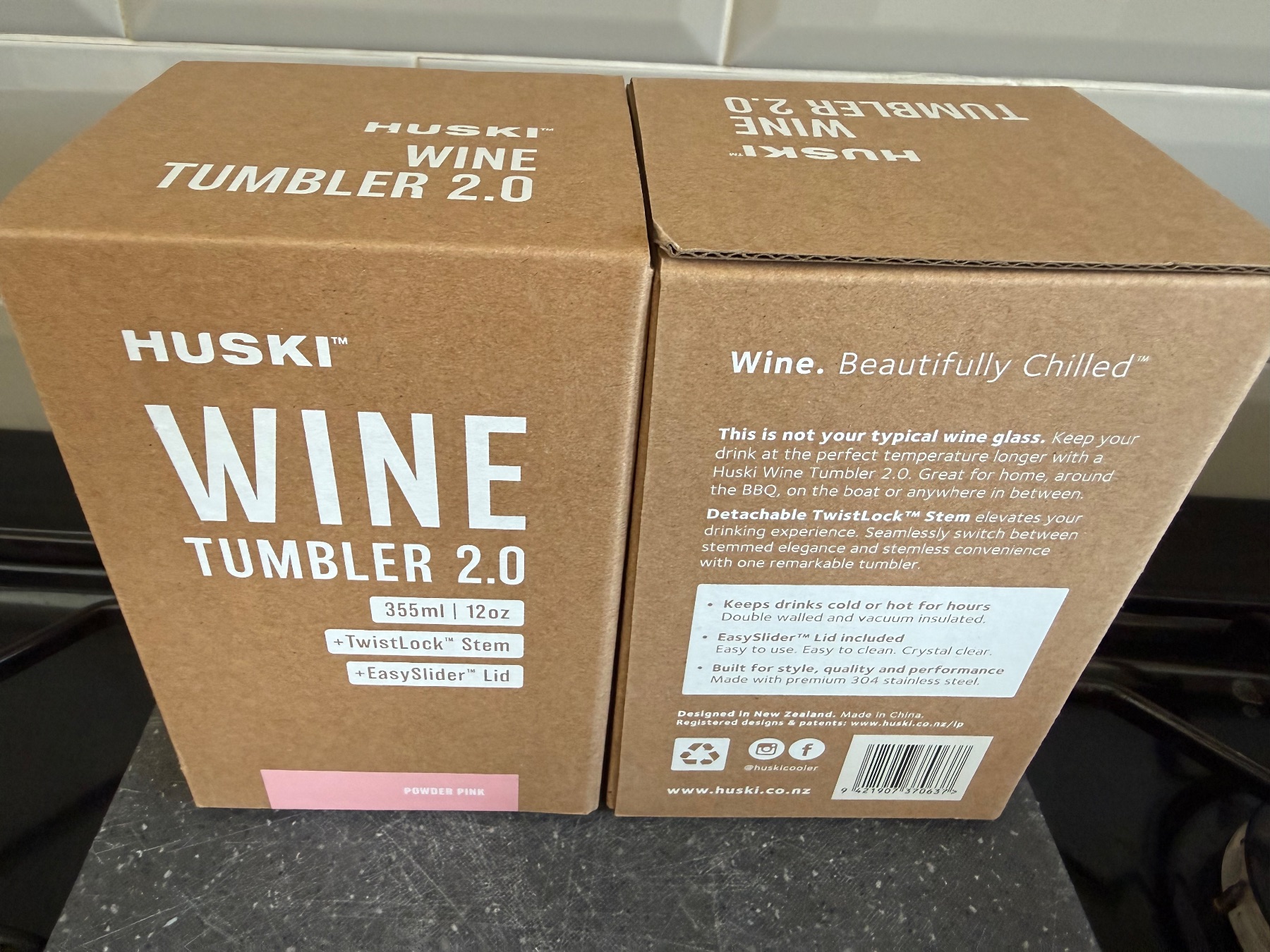 2x Huski powder pink wine tumblers