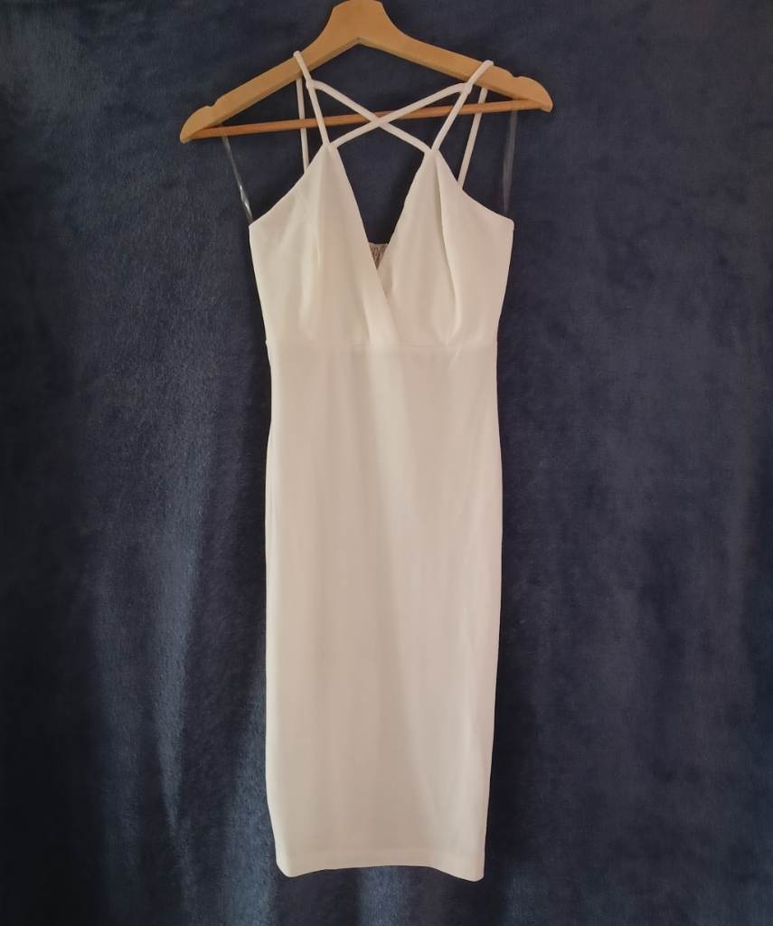 Velvet feel cream dress low plunge Size 6-8