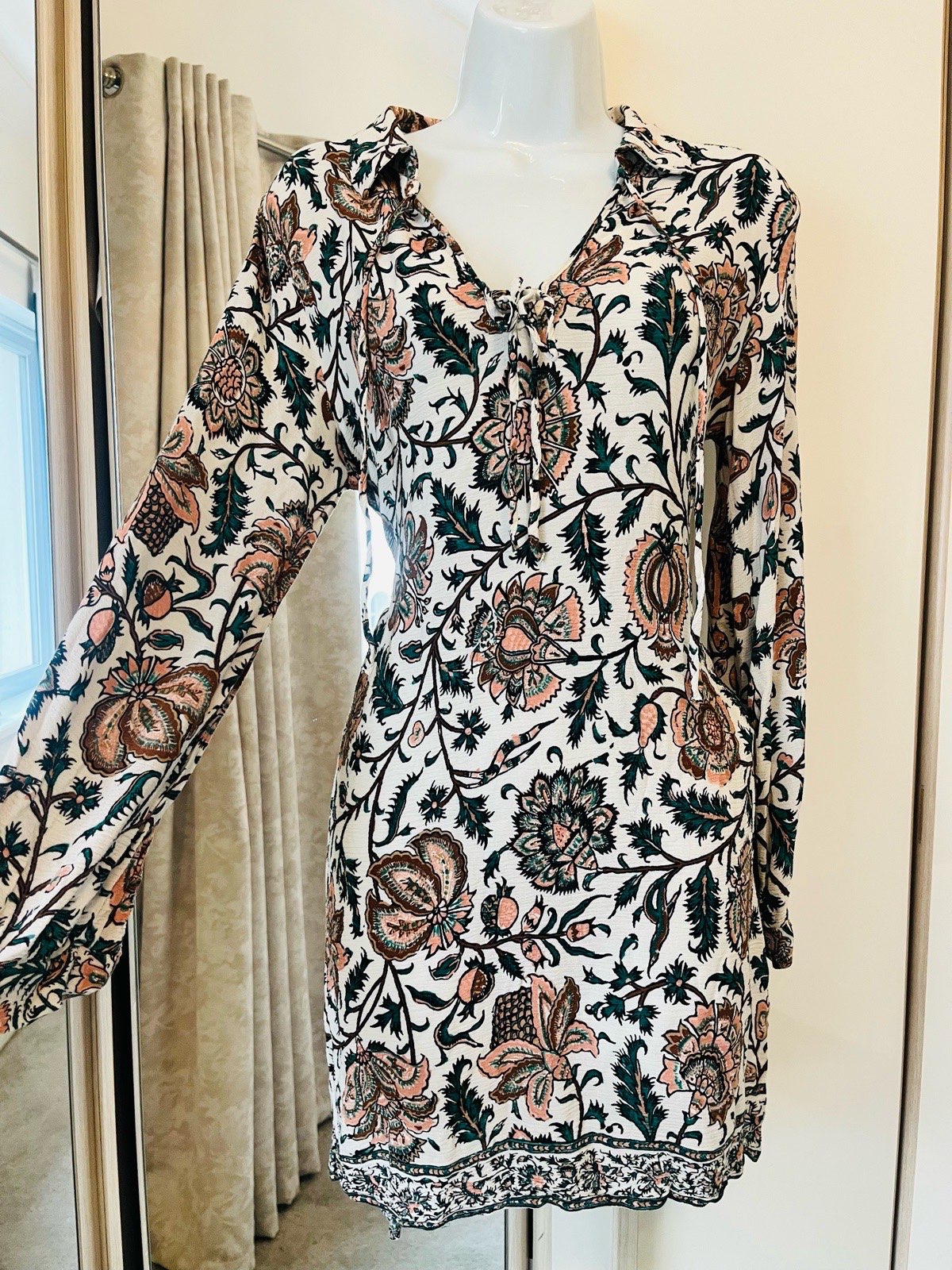 Zara Basic Medium Floral Paisley Tunic Mini Dress Size M Boho Y2K 90s