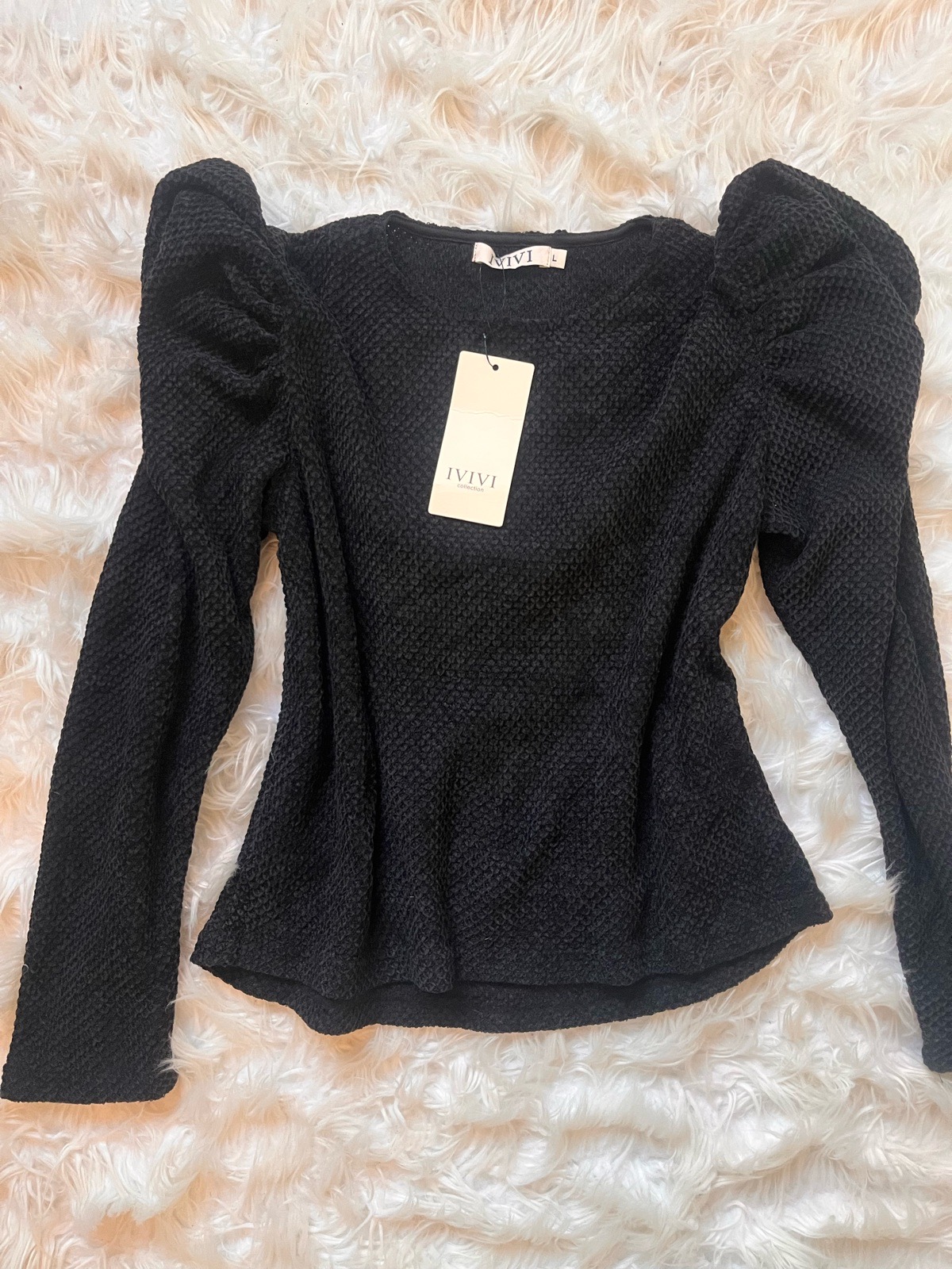IVIVI Collection Black Jumper Size L Puff Sleeve Textured BNWT RRP £39