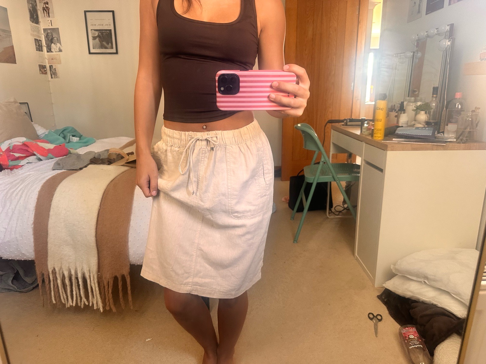 Linen midi skirt