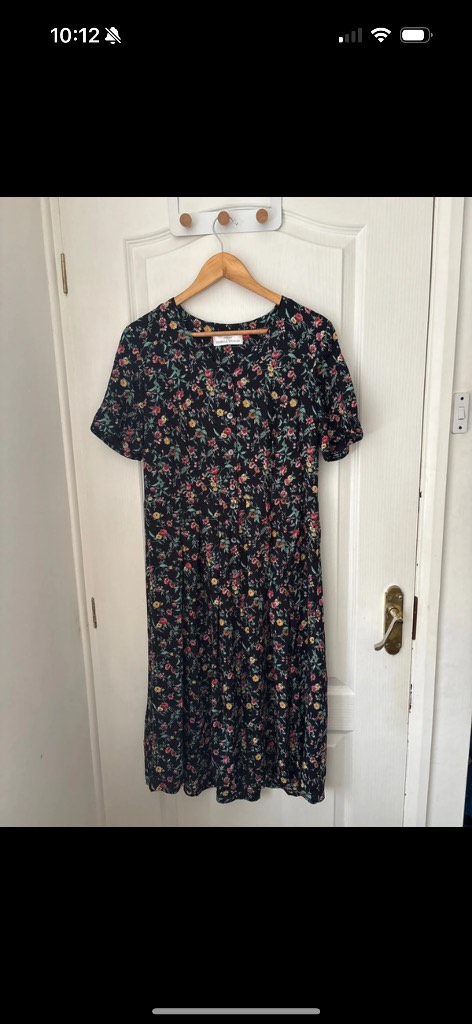 Vintage St Micheal Marks & Spencer Long Black Floral Summer Wedding Guest Dress 14