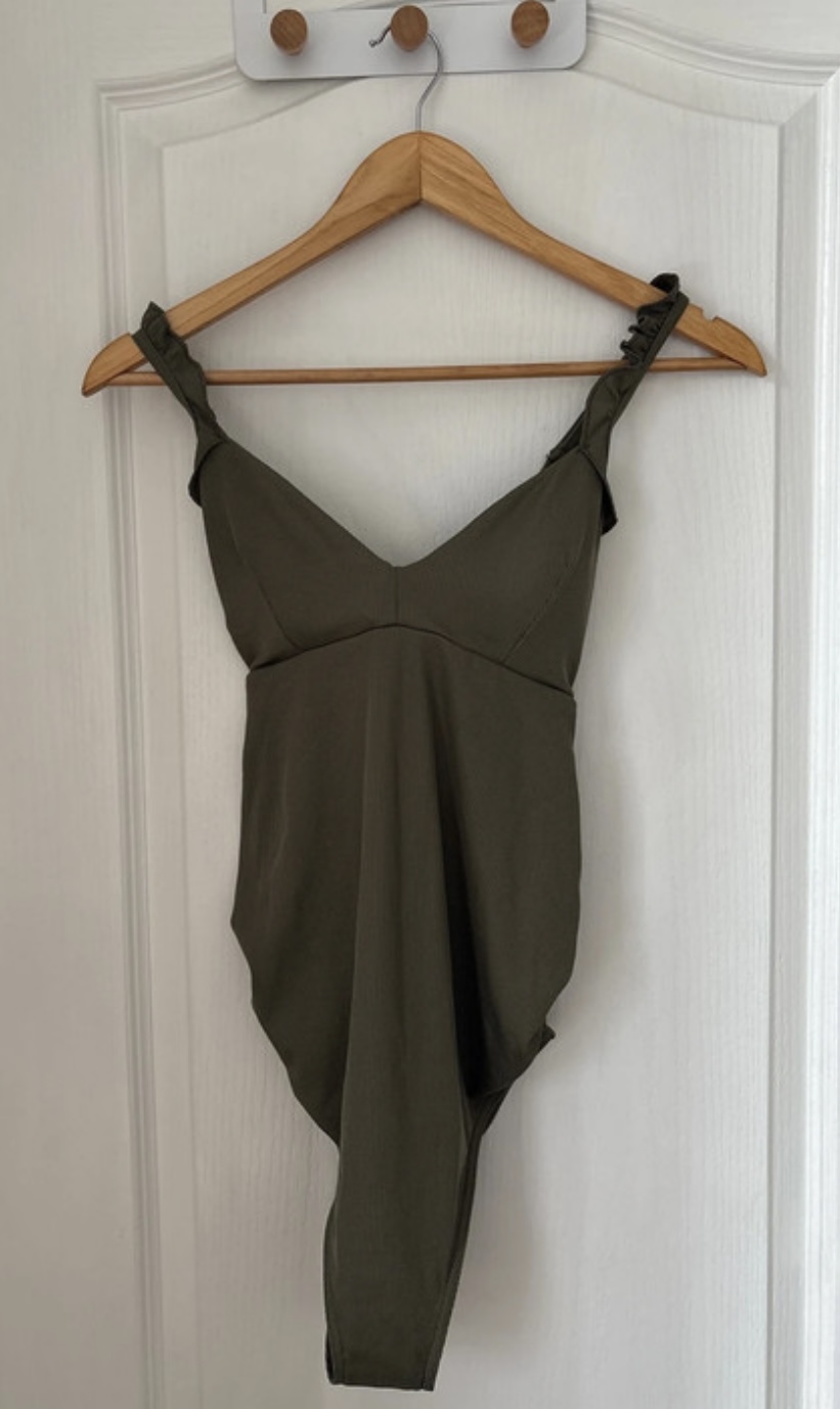 La Redoute Khaki Ribbed Flattering Holiday Beach Swimsuit - UK Size 10