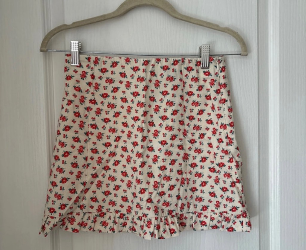 Zara Cream & Coral Ditsy Print Ruffle Summer Holiday Garden Party Skirt
