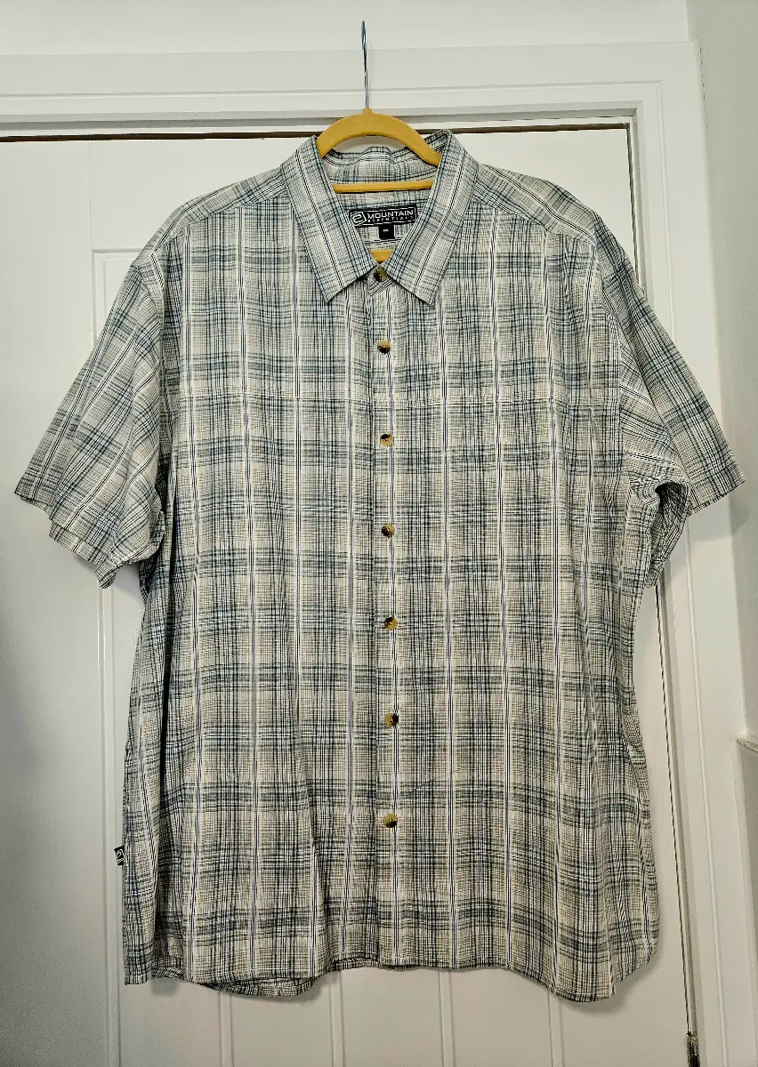 Mountain Warehouse Mens Short Sleeve Summer Shirt Size XXL 2XL Green Blue Check