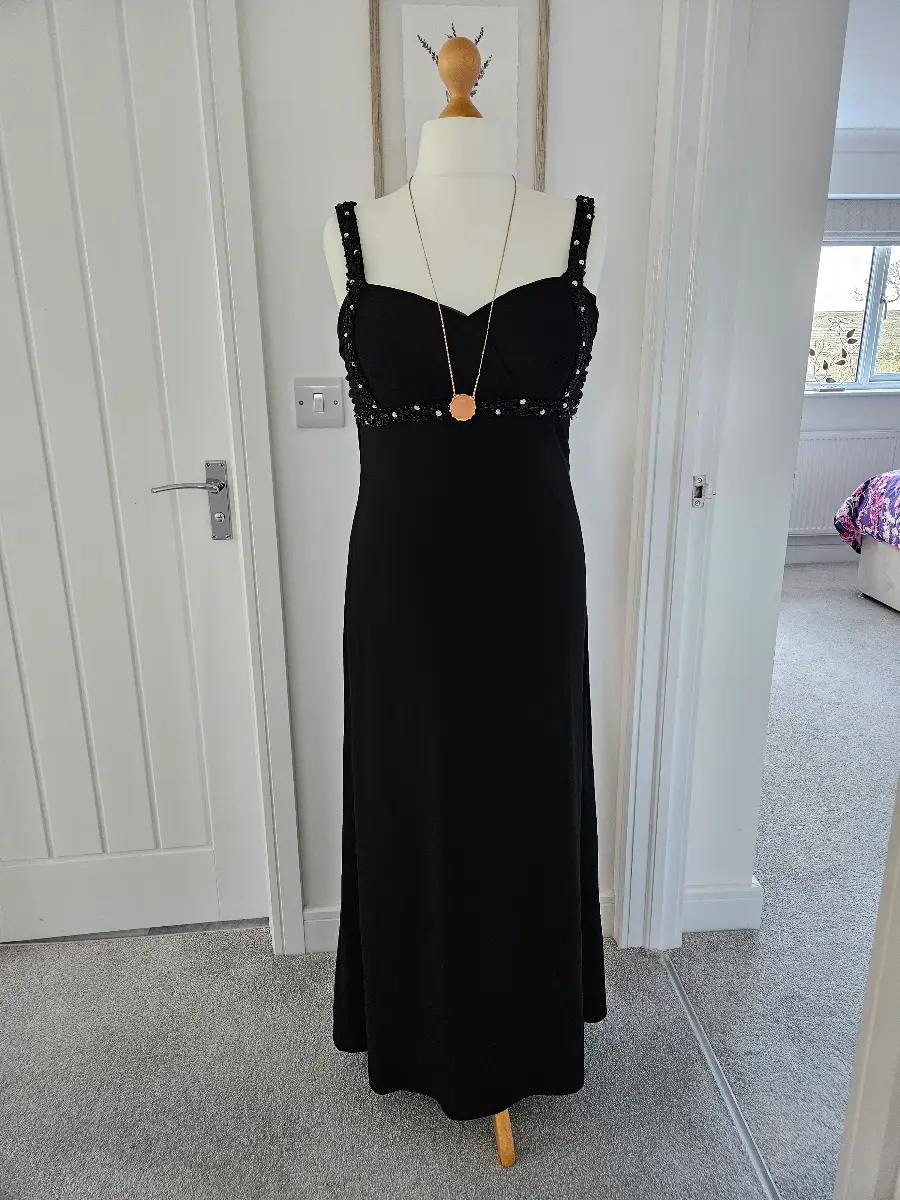 Frank Lyman Long Black Maxi Dress Size 14 Cowl Back Cocktail Cruise Formal Immaculate