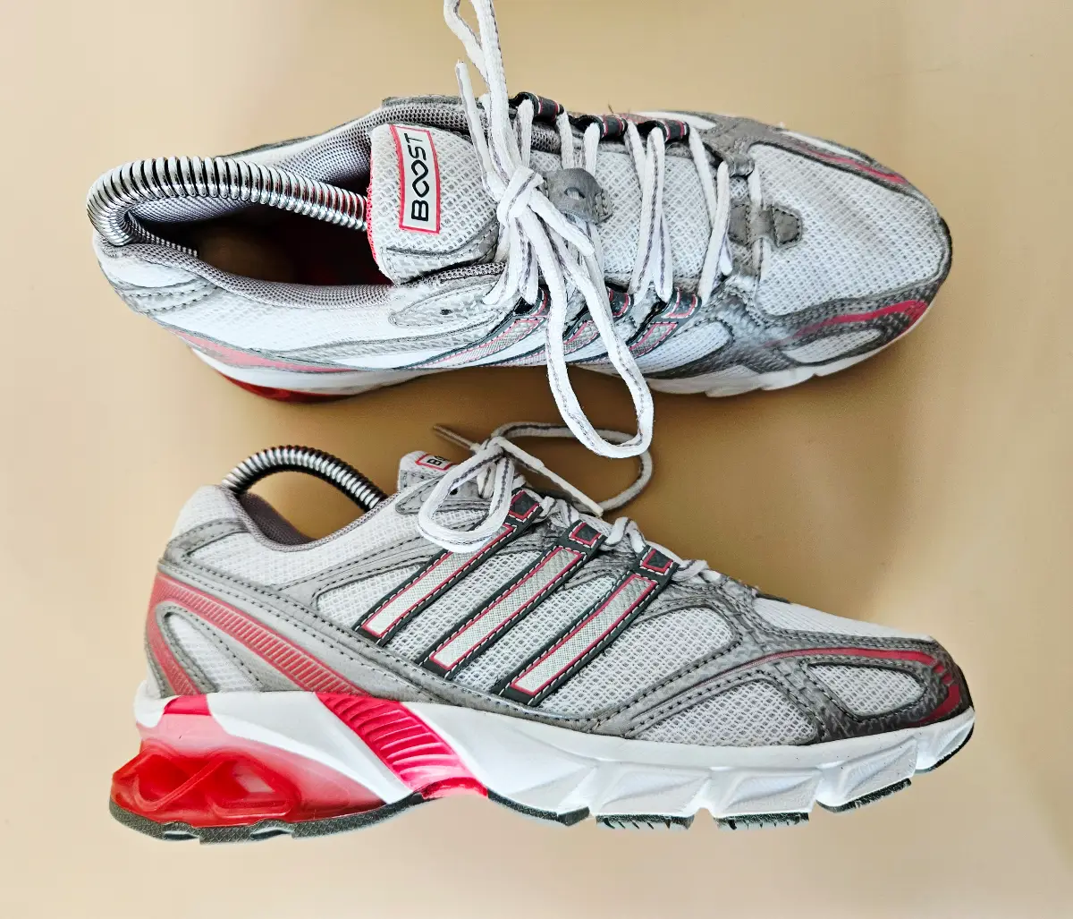 Adidas Galaxy Boost Womens Trainers. Size 4. White Grey Pink. Running Shoes VGC