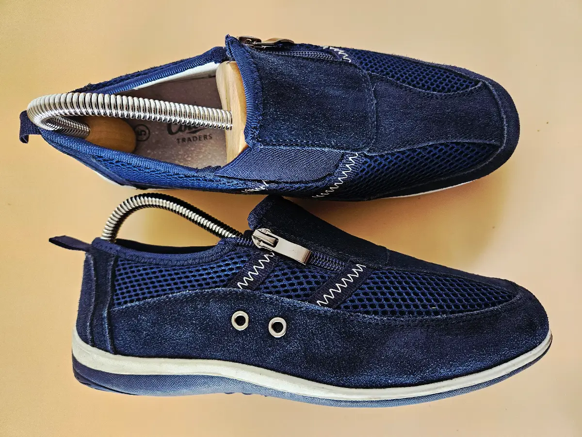 Cotton Traders Zip up Slip On Comfort Shoes. Size 5. Navy Blue Suede Elasticated