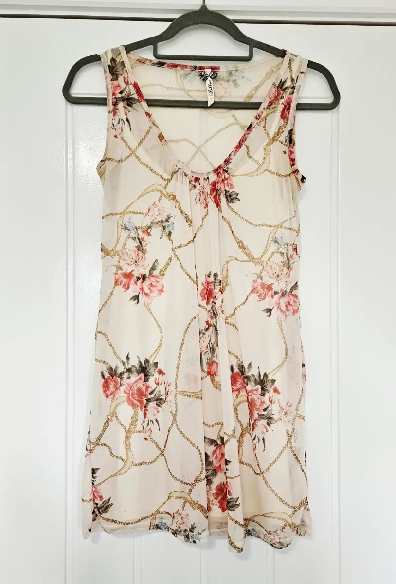 Y2K Cream Pink Cami Strappy Summer Vest Top Size 8. Longer length Baby doll Boho