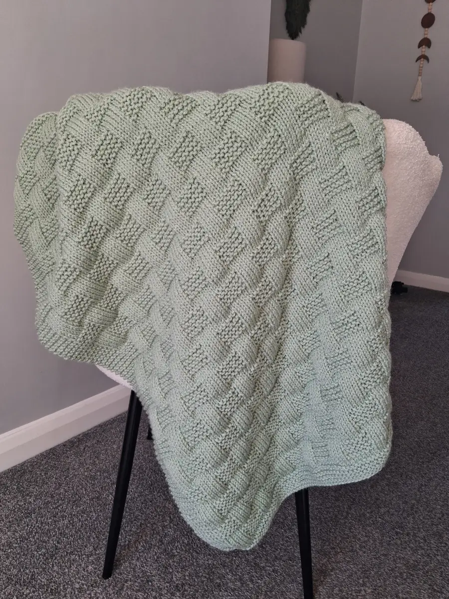 Hand Knitted Sage Baby Blanket Size 60×84cm