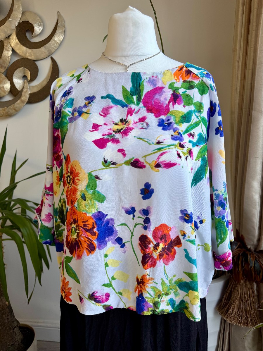 Papaya Multicoloured Floral 100% Viscose Top Size 16 Short Sleeved Summer Blouse