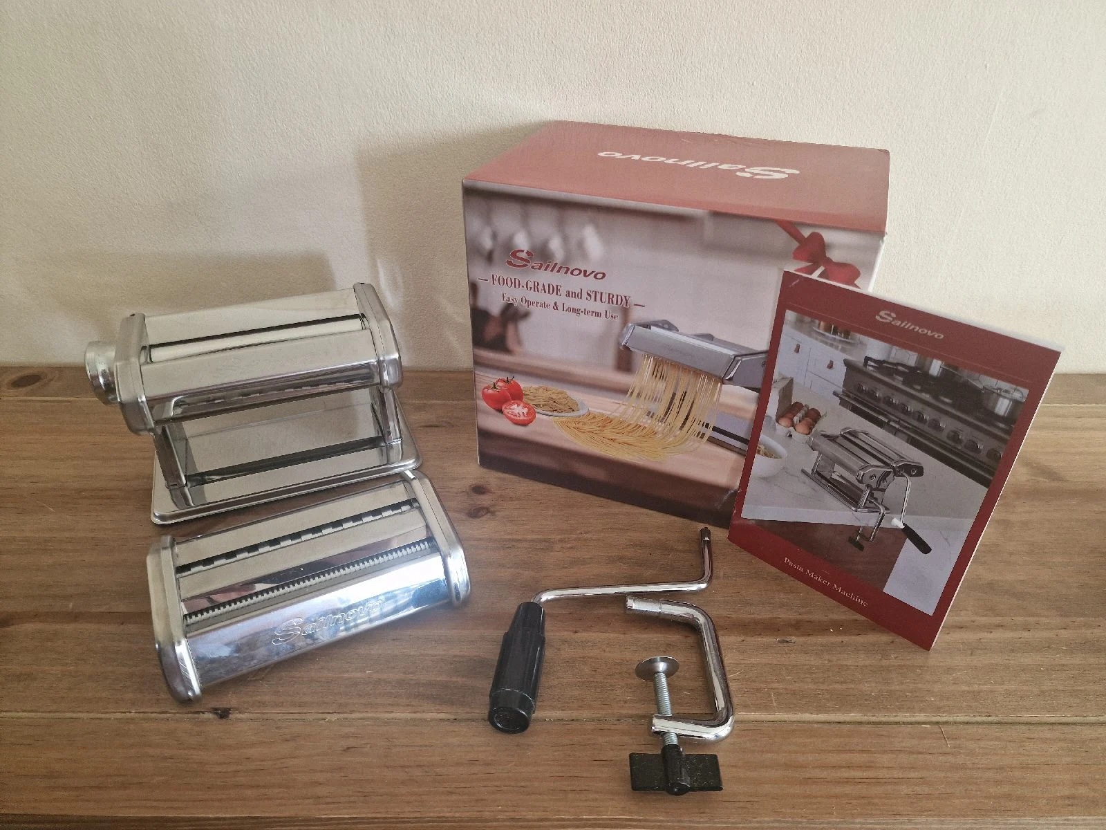 Sailnovo Hand Crank Pasta Cutter & Roller Machine Set