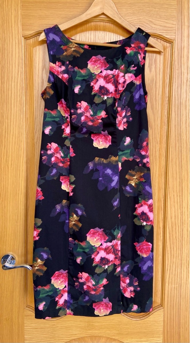 TU Black Floral Pencil Dress UK 12 | Sleeveless Occasion Dress | Wedding Guest