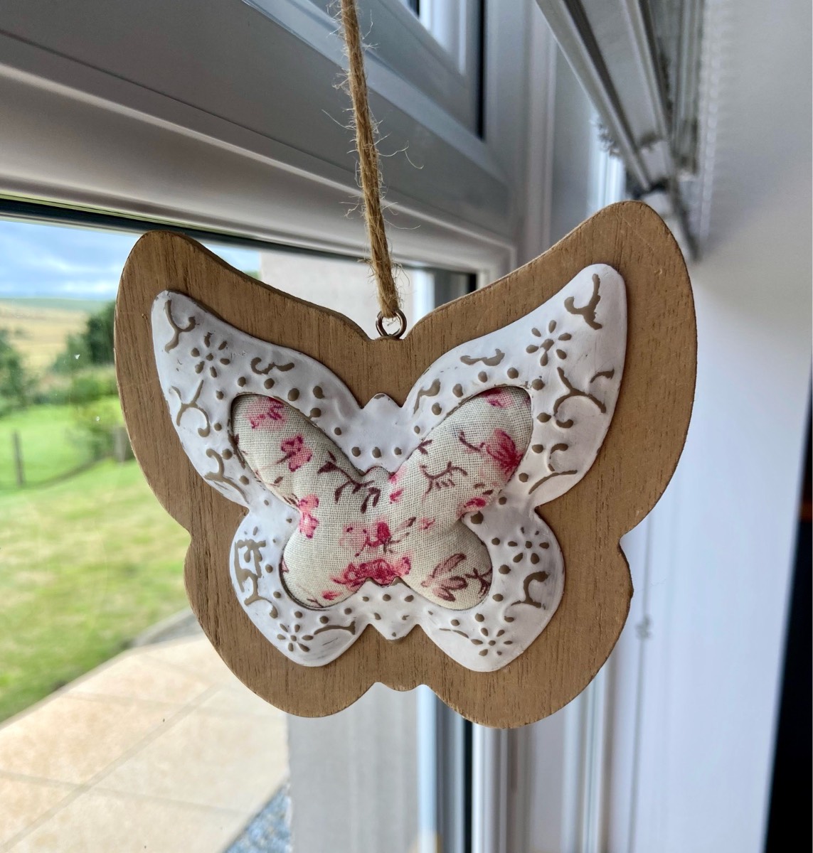 Rustic Wooden Butterfly Hanging Decoration – Floral Cottagecore Wall Ornament
