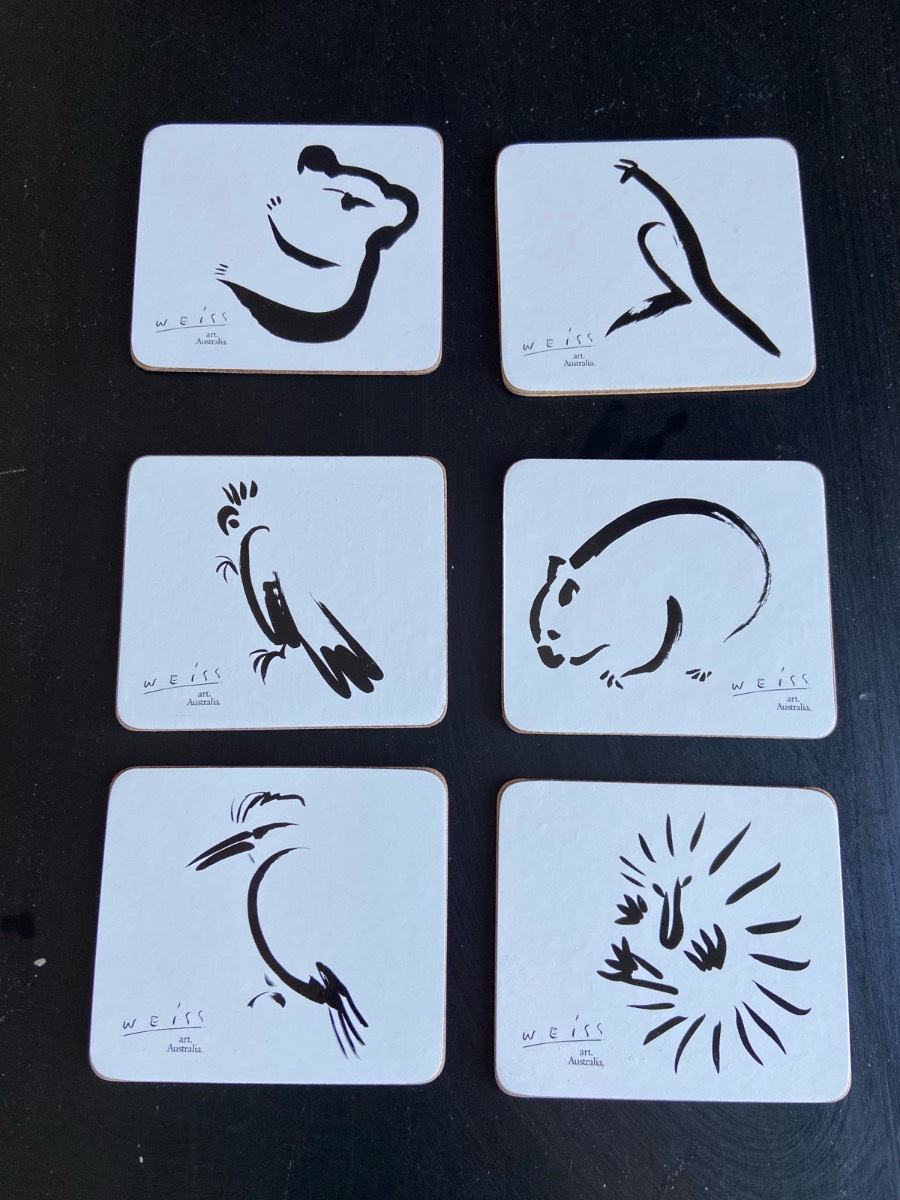Weiss Art Australia Set of 6 Animal Coasters | Boxed | Black & White Wildlife Design