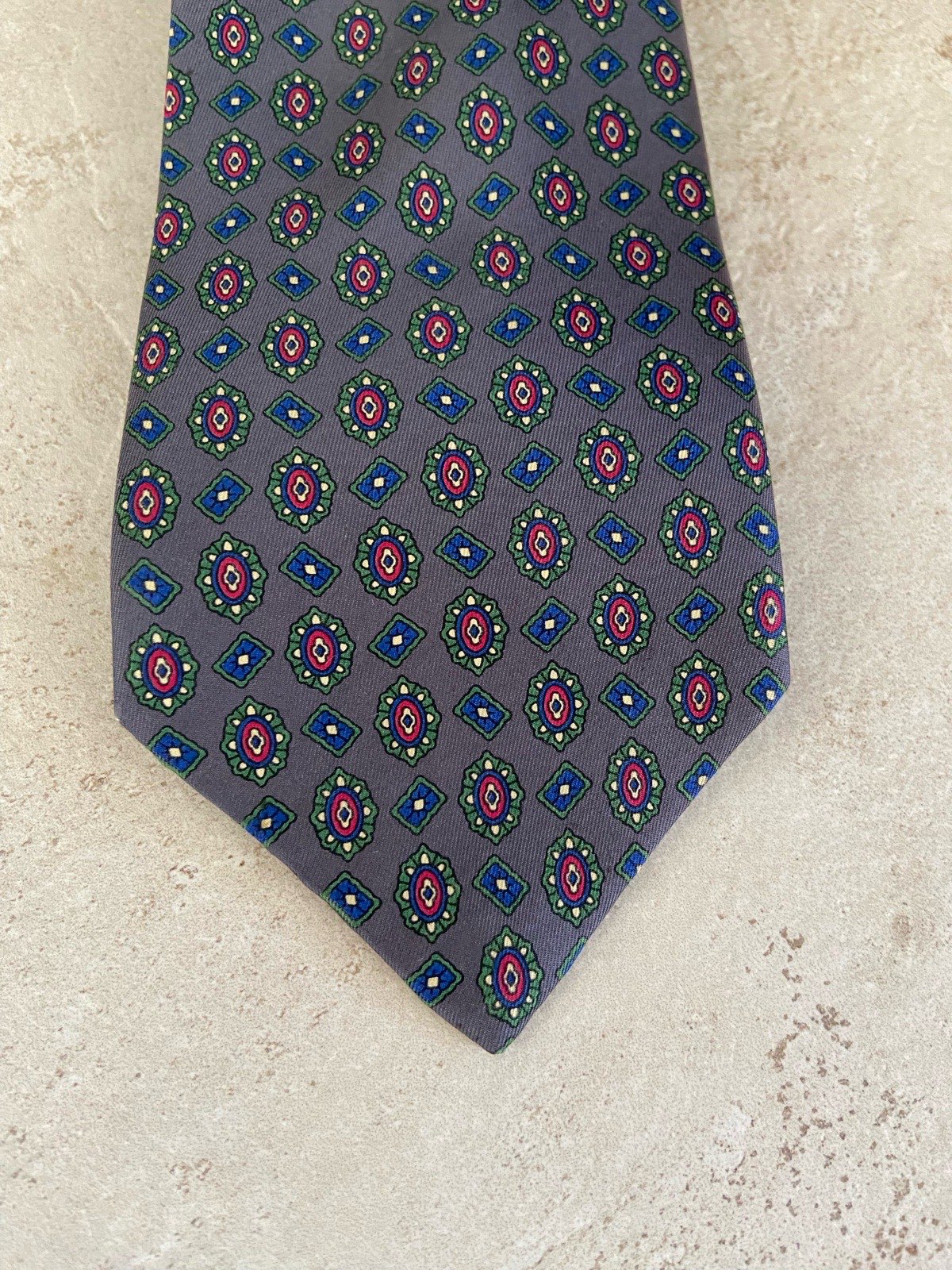 Vintage St Michael M&S 100% Silk Grey Geometric Men’s Tie Made in UK