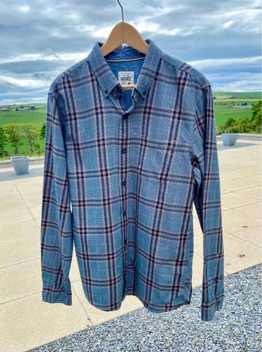 FatFace Men’s Blue Orange Check Shirt Small 100% Cotton