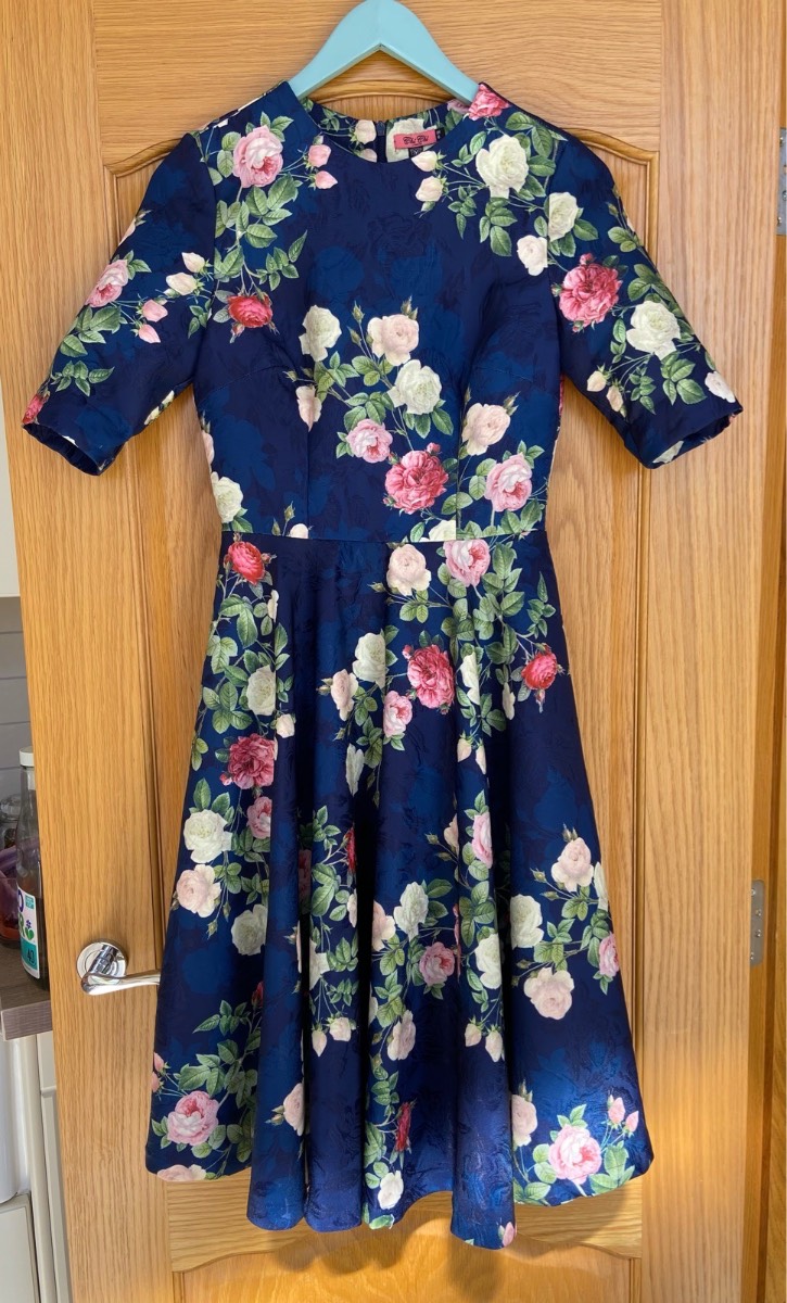 Chi Chi London Navy Floral Fit & Flare Occasion Dress UK 8 Wedding Guest Races