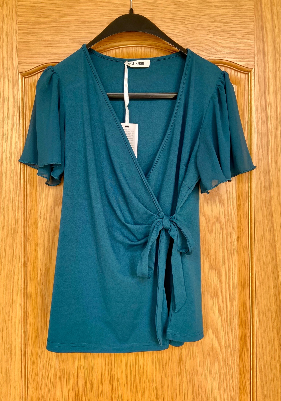 GRACE KARIN Teal Wrap Front Top Size M New With Tags