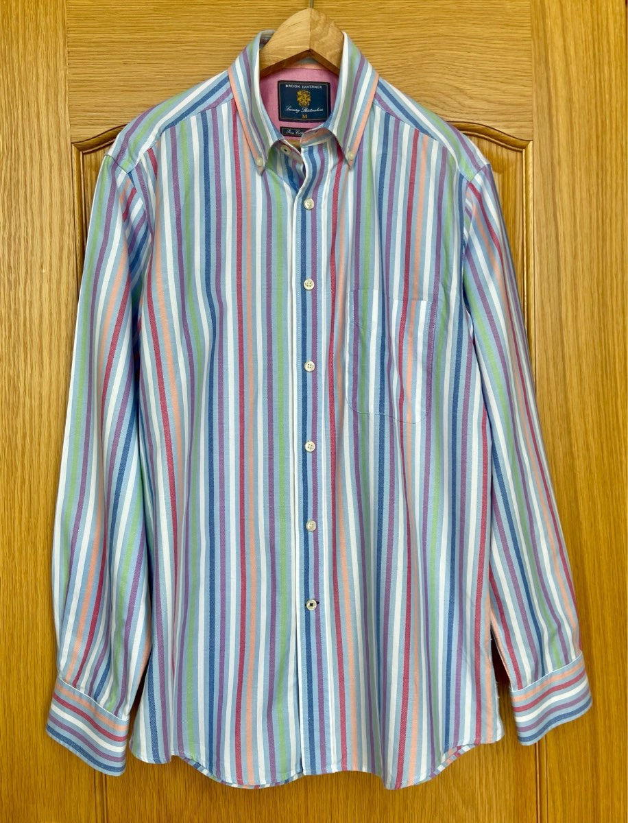 Brook Taverner Luxury Shirtmakers Multi Stripe 100% Cotton Shirt | Medium | Classic Fit