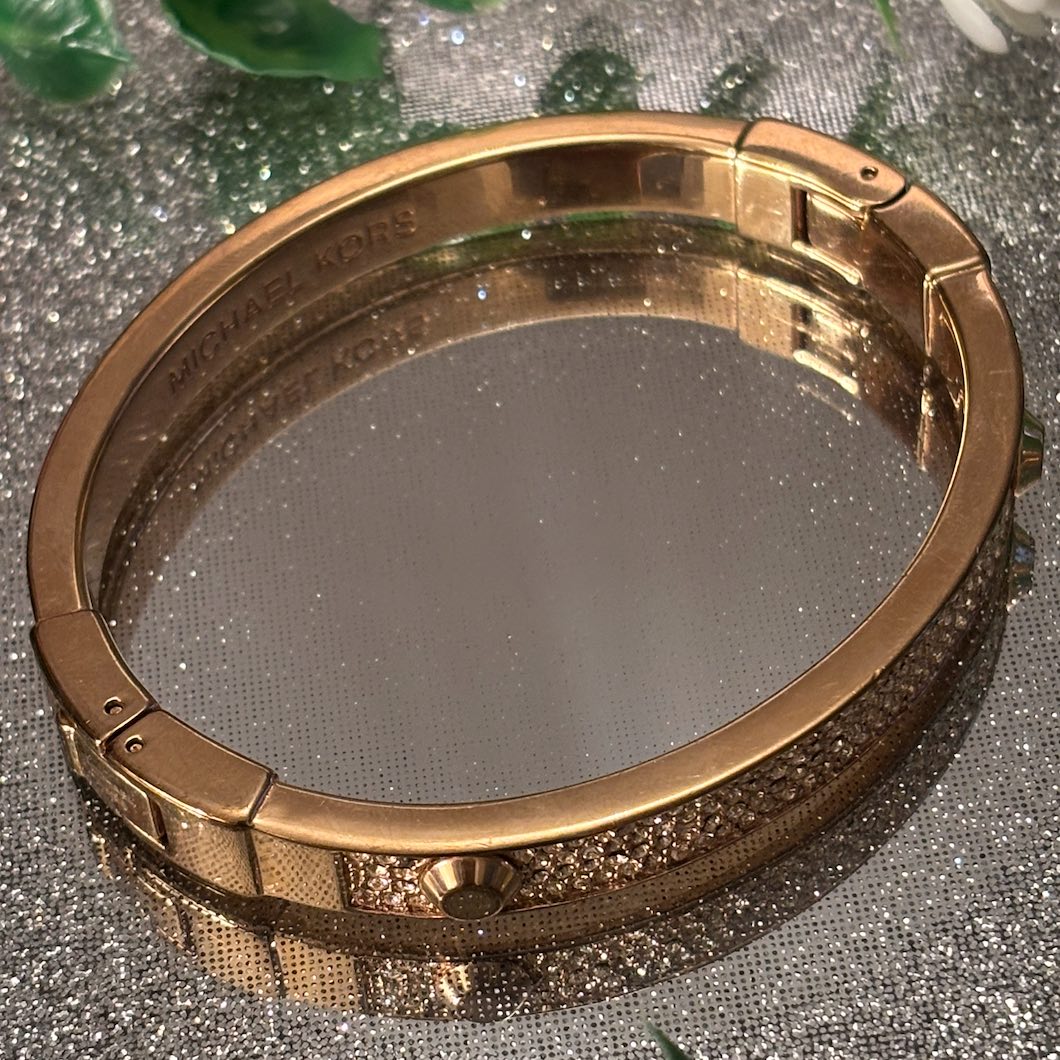 Michael Kors Rose Gold-Tone Crystal Pave Astor Stud Bangle Bracelet (20cm/5cm)