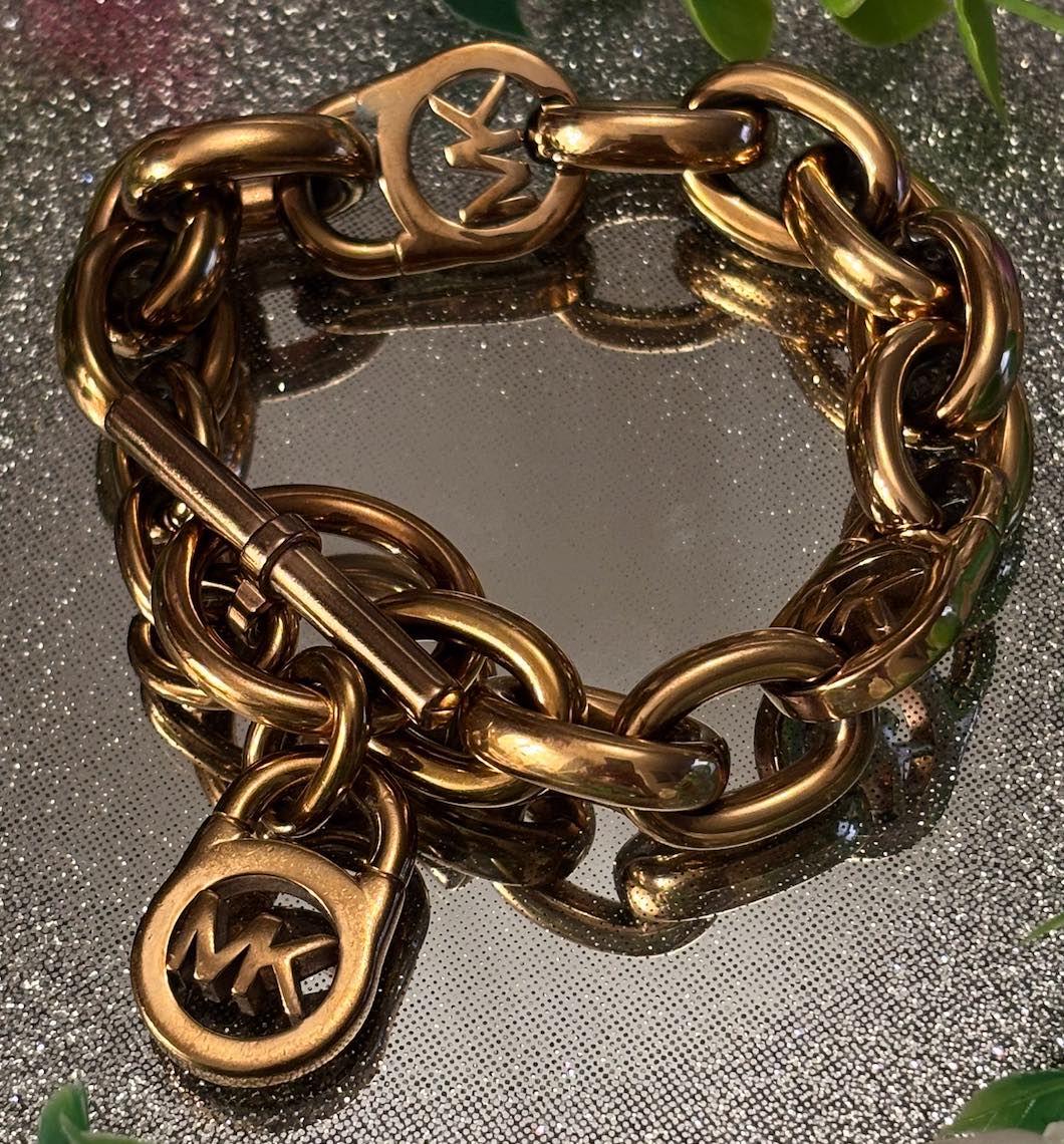 Micheal Kors Rose Gold Padlock Toggle Chain Bracelet (24cm)