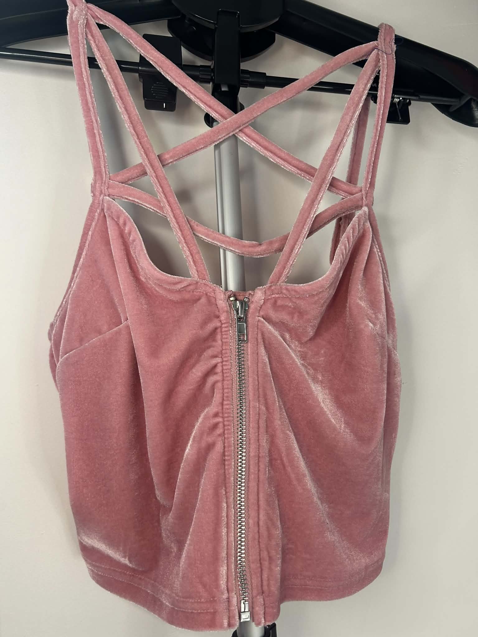 Killstar Pink Velvet Strappy Crop Top Medium Zipper